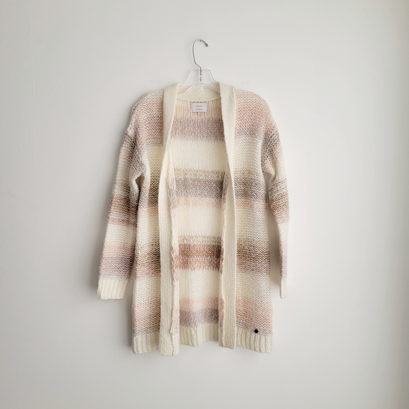 Numph Sweaters - NUMPH by Anthropologie Cozy Cream Striped Open Cardigan Sweater
